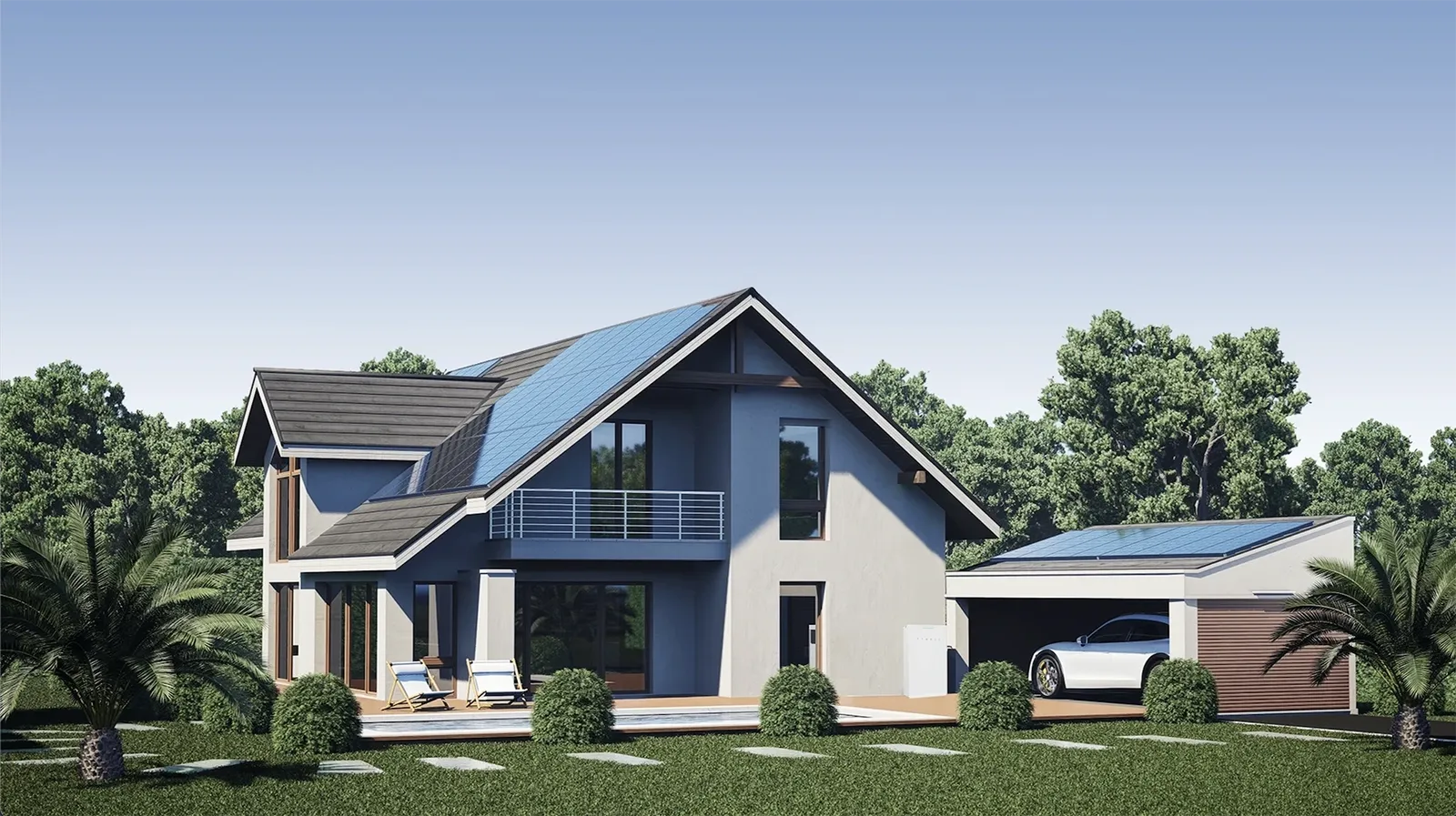 Home with solar panels and an ATMOCE M-ELV home battery